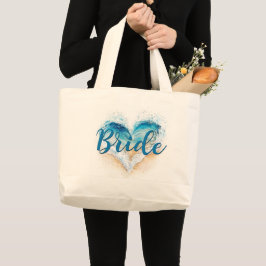 Bruid van Heart Wave Beach Grote Tote Bag