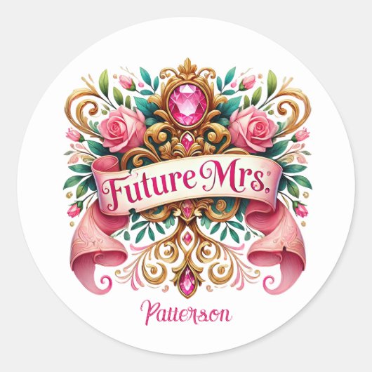 Bruid voeg achternaam Huwelijk Ronde Sticker (Voorkant)