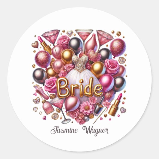 Bruid voeg naam Huwelijk toe Ronde Sticker (Voorkant)