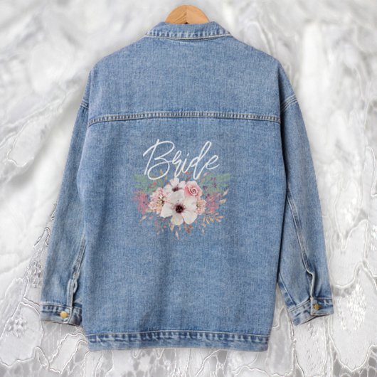 Bruid Waterverf Boho Rustic Floral Denim Jacket