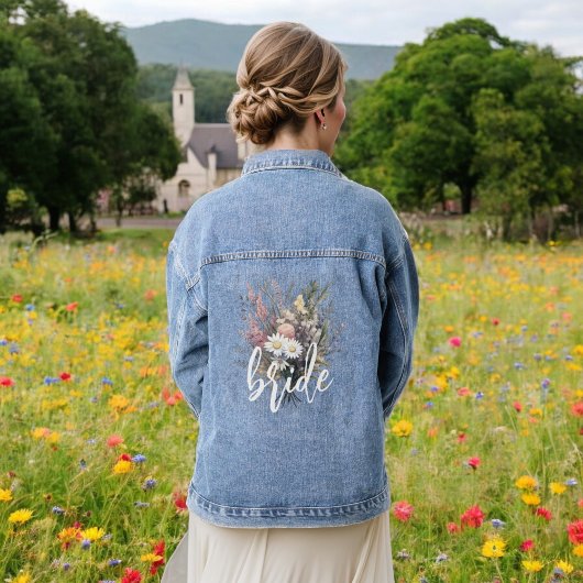 Bruid Waterverf Boho Rustiek Bloemig Wilde Bloemen Denim Jacket
