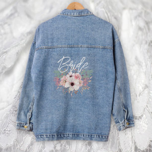 Bruid Waterverf Boho Rustiek Bloemmotief Denim Jacket