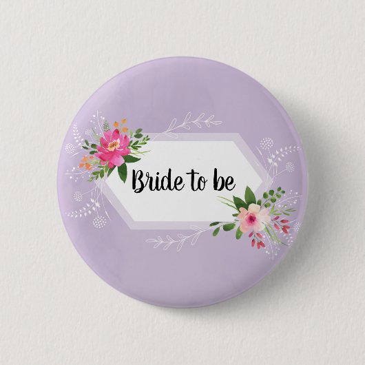 Bruid waterverf paarse bloem bruidsdouche ronde button 5,7 cm (Voorkant)