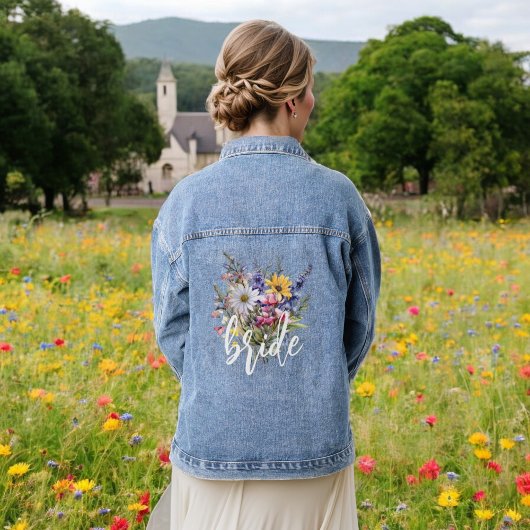 Bruid Waterverf Wilde Bloem Boho Rustieke Bloemen Denim Jacket