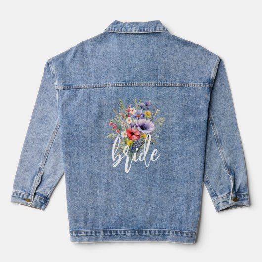 Bruid Wildflower Boho Landelijk Bloemmotief Denim Jacket (Achterkant)