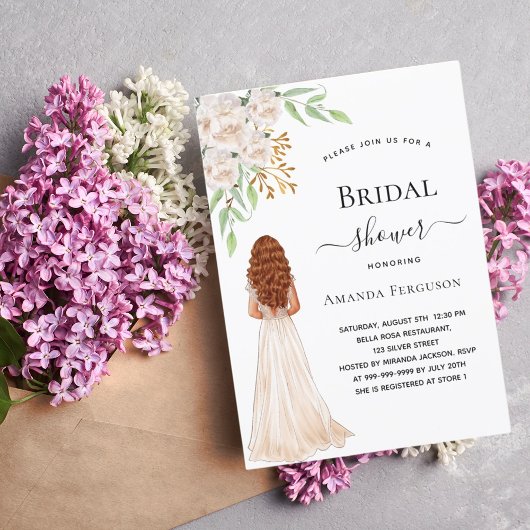 Bruid wit florals groen jurk vrijgezellenfeest kaart