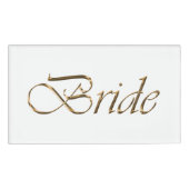 Bruid wit goud script kalligrafie elegant chic naambadge (Voorkant)