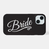 Bruid wit op zwart iPhone 15 case (Achterkant horizontaal)