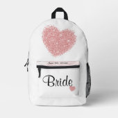 Bruid Wit Trouwdatum met Roze Hart Bedrukte Rugzak (Voorkant)