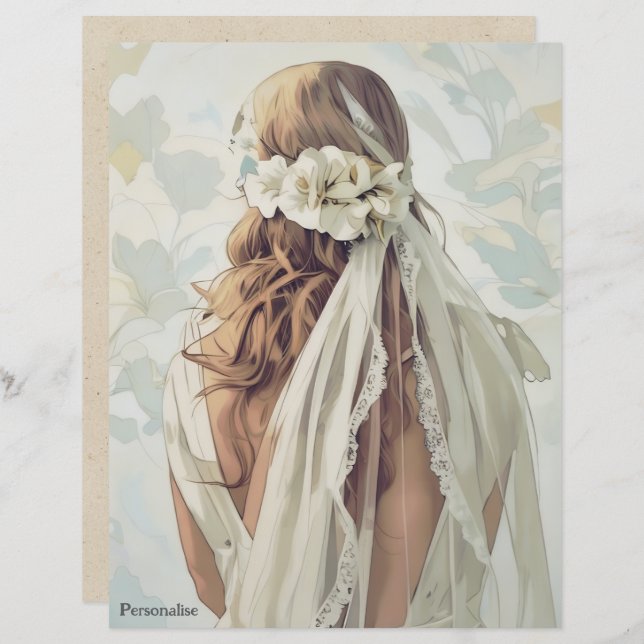  bruid witte bloemen sluier plakboek papier (Voorkant / Achterkant)