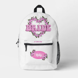 Bruid Witte & Roze Rozen Bedrukte Rugzak
