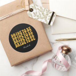 Bruid Worden Gouden Glitter Tekst met Naam, Zwart Ronde Sticker