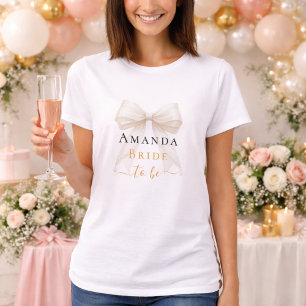 Bruid worden ivoorkleurige strik parels elegante v t-shirt