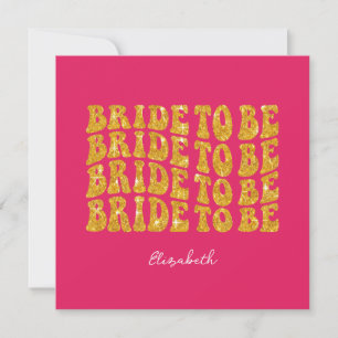 Bruid Wordt Goud Glitter Tekst met Naam, Roze Kaart