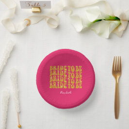 Bruid wordt gouden glittertekst met naam, roze papieren kommen