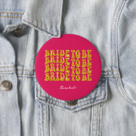 Bruid wordt gouden glittertekst met naam, roze ronde button 4,0 cm