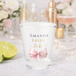 Bruid wordt roze lint parels elegante vrijgezellen shot glas