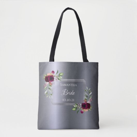 Bruid zilver bruine bloemen bruiloft tote bag (Voorkant)