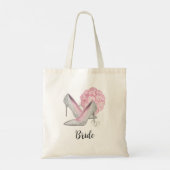 Bruid Zilveren Hakken Roze Rozen Zilveren Ringen T Tote Bag (Achterkant)