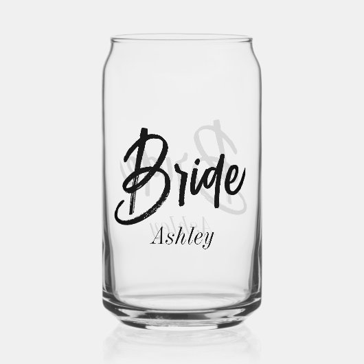 bruid zwart wit script bruiloft blikvorm glas (Achterkant)