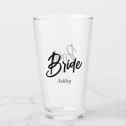 bruid zwart wit script bruiloft glas (Achterkant)