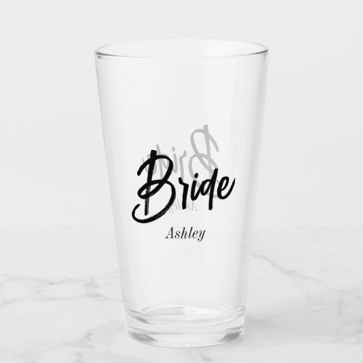 bruid zwart wit script bruiloft glas (Voorkant)