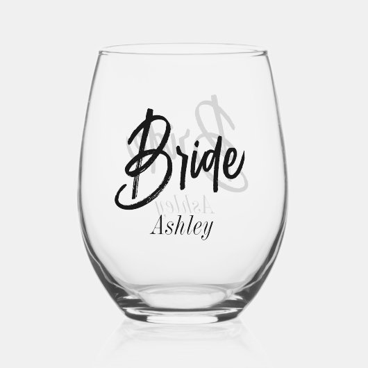 bruid zwart wit script bruiloft wijnglas zonder voet (Achterkant)