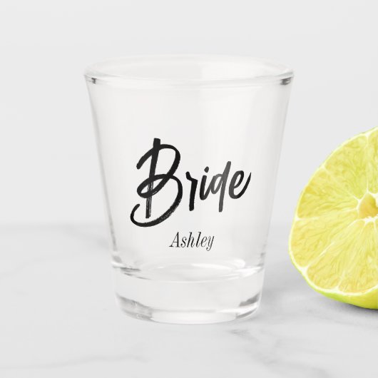 Bruid Zwart Wit Script Huwelijk Shot Glas (Voorkant)