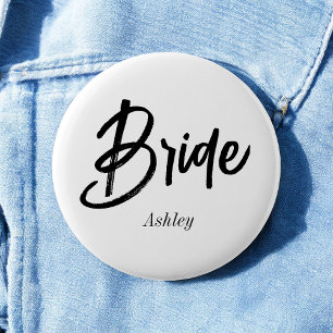 Bruid Zwart Wit Script Trouw Ronde Button 5,7 Cm