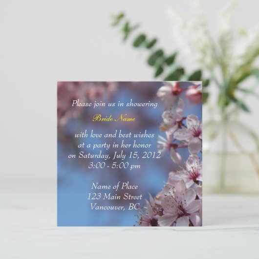 bruidale doucheuitnodiging, kersenbloesem kaart (Staand voorkant)