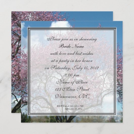 bruidale doucheuitnodiging, kersenbloesem kaart (Voorkant / Achterkant)