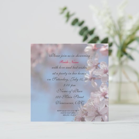 bruidale doucheuitnodiging, kersenbloesem kaart (Staand voorkant)