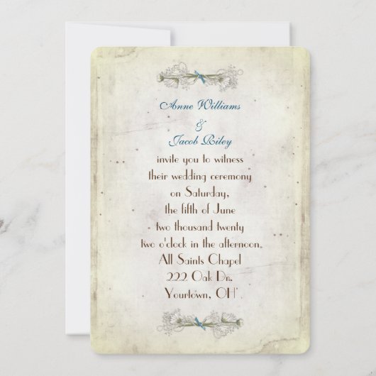 bruiddageraad in zacht geel met gespleten papieren kaart (Achterkant)