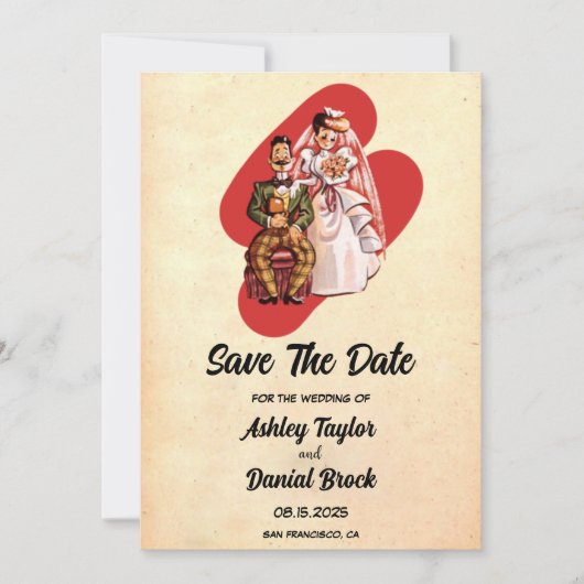  bruidebruinbruine retro Wedding opslaan Datum Kaart (Voorkant)