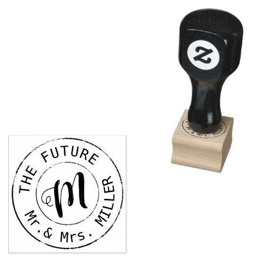 bruidegom achternaam cirkel Monogram Rubberstempel (Gestempeld)