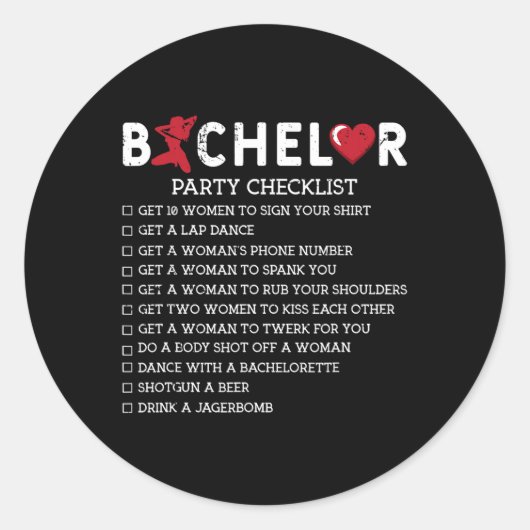 Bruidegom Benodigdheden Feest Checklist Bruidegom Ronde Sticker (Voorkant)