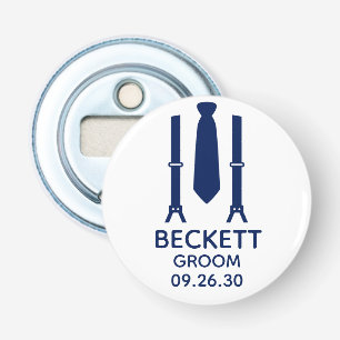 Bruidegom Blauwe Das Button Flesopener