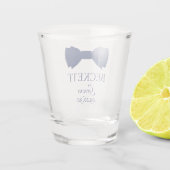 Bruidegom Blauwe Vlinderdas Shot Glas (Achterkant)
