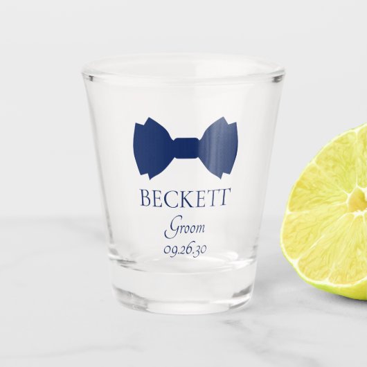 Bruidegom Blauwe Vlinderdas Shot Glas (Voorkant)