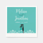 bruidegom Blauwgroen wit elegant bruiloft papier Servet (Voorkant)