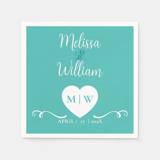 bruidegom Blauwgroen wit elegant bruiloft papier Servet (Voorkant)