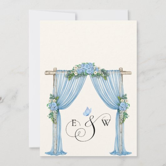 Bruidegom bloemenboog tuin bruiloft save the date (Achterkant)