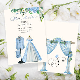 Bruidegom bloemenboog tuin bruiloft save the date