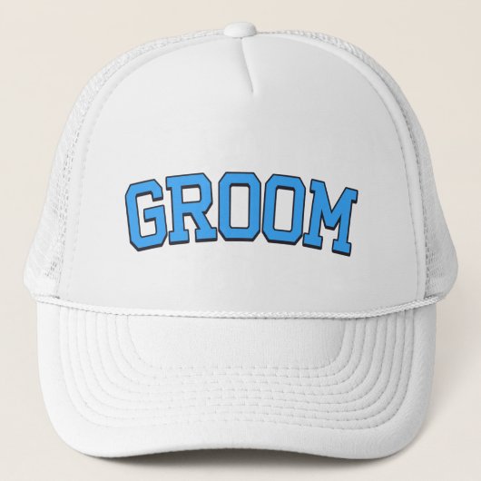 Bruidegom – Blue College Font Trouw & Bachelor Trucker Pet (Voorkant)