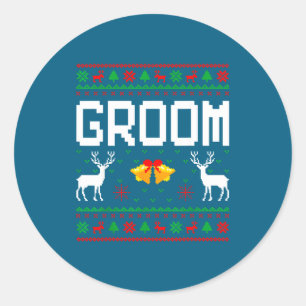 Bruidegom bruid pasgetrouwd paar lelijke kersttrui ronde sticker
