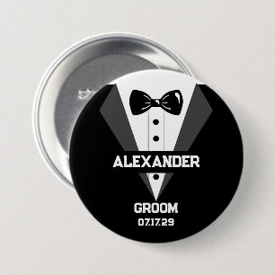 Bruidegom cadeau met aangepaste naam en trouwdatum ronde button 7,6 cm