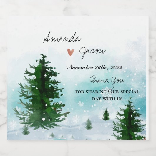 bruidegom dank u winter ochtend bruiloft sparkling wijnetiket (Enkel label)