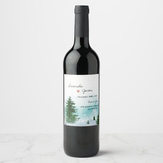 bruidegom dank u winterochtend bruiloft wijn etiket (Voorkant)