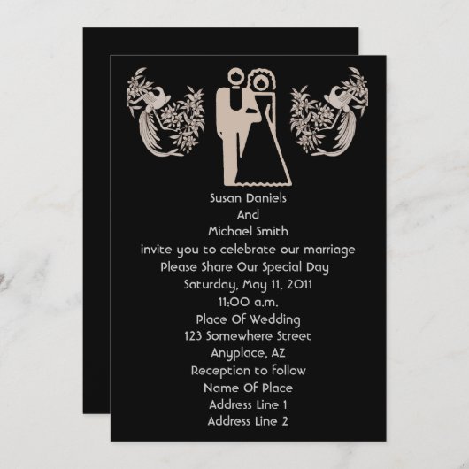 bruidegom duiven zwart bruiloft uitnodigen kaart (Voorkant / Achterkant)
