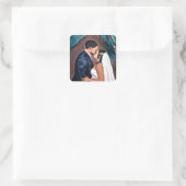 bruidegom en bruid bruiloft kus vierkante sticker (Tas)